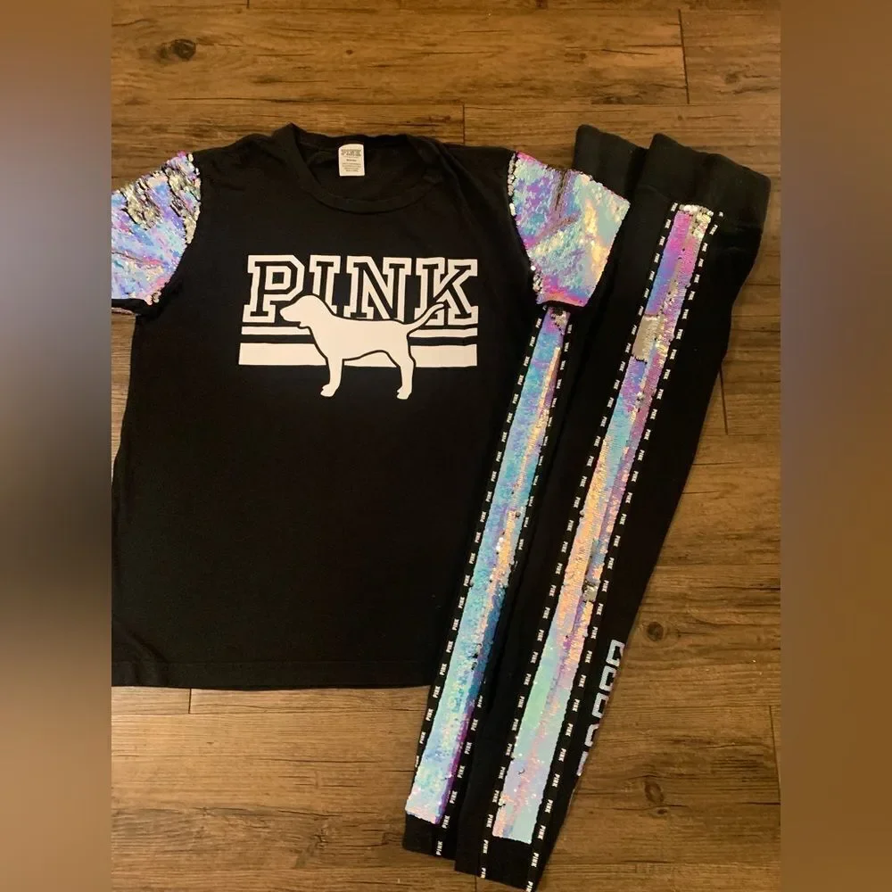PINK VS MERMAID BLING TSHIRT / YOGA LEGGINGS OUTFIT M